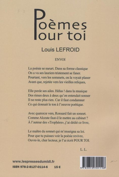 Quatrième de couverture de « POEMES POUR TOI »
