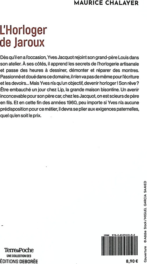 Quatrième de couverture de « L'Horloger de Jaroux »