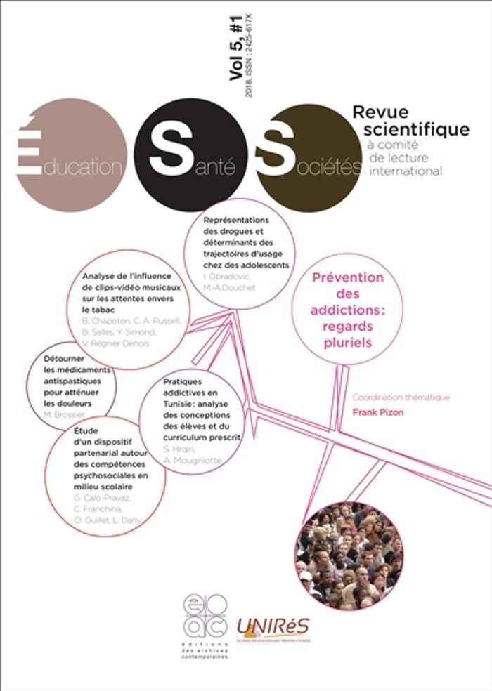 Couverture du livre « REVUE EDUCATION, SANTE, SOCIETES, VOL. 5, NO. 1 - PREVENTION DES ADDICTIONS: REGARDS PLURIELS » de Frank Pizon, librairie Les Contes Infusés à Corte