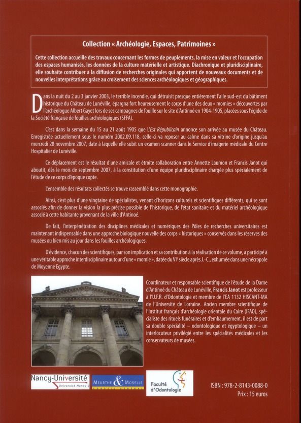 Quatrième de couverture de « DAME D'ANTINOE : UNE 'MOMIE' AU CHATEAU DE LUNEVILLE »