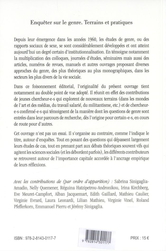 Quatrième de couverture de « ENQUETER SUR LE GENRE »