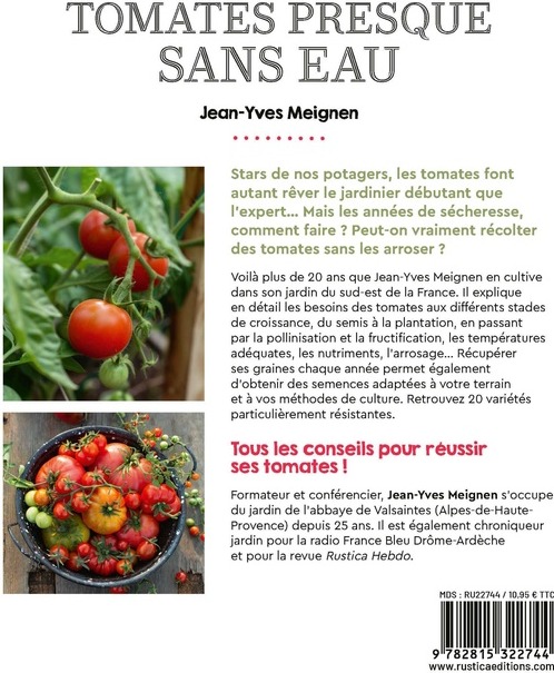 Quatrième de couverture de « Tomates presque sans eau : conseils, astuces et variétés pour plus de sobriété »