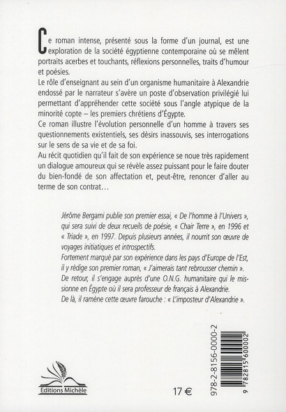 Quatrième de couverture de « L'IMPOSTEUR D'ALEXANDRIE »