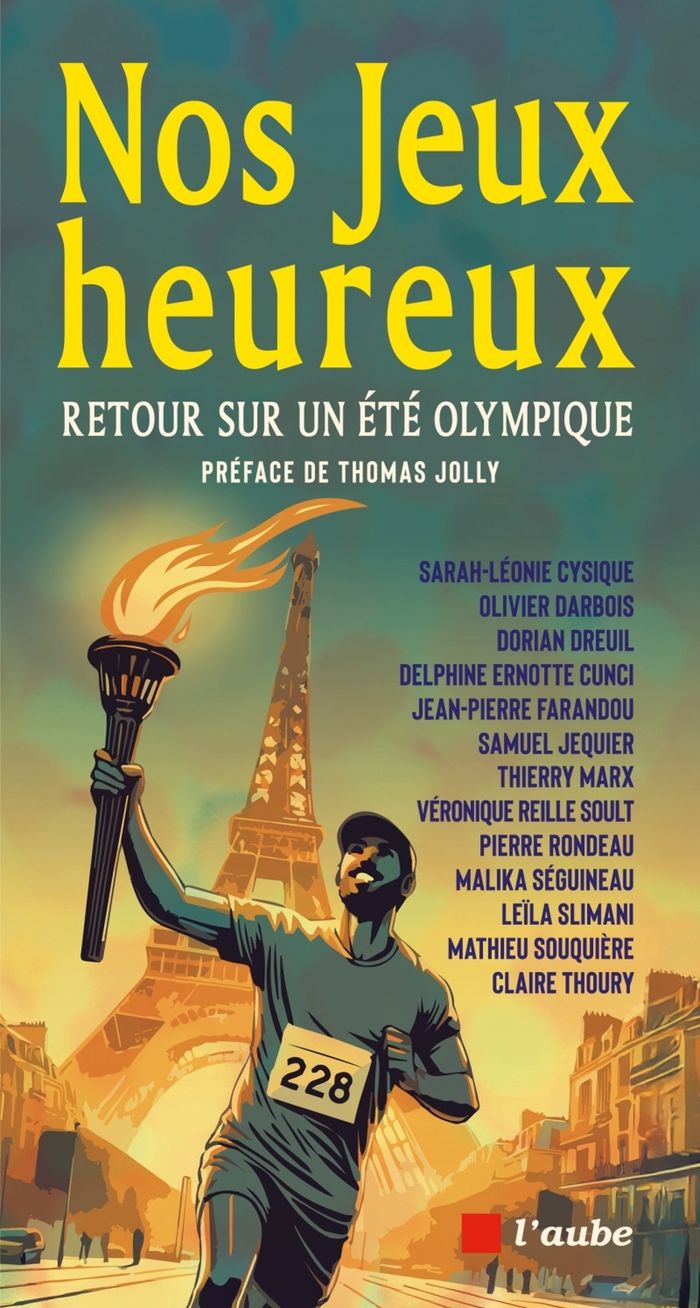 Couverture du livre « Nos jeux heureux : retour sur un été olympique » de Sarah-Léonie Cysique, librairie Les Contes Infusés à Corte