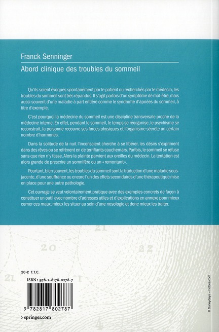 Quatrième de couverture de « ABORD CLINIQUE DES TROUBLES DU SOMMEIL »