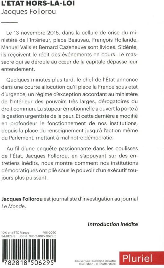 Quatrième de couverture de « L'État hors-la-loi : renseignement, droit et sécurité »