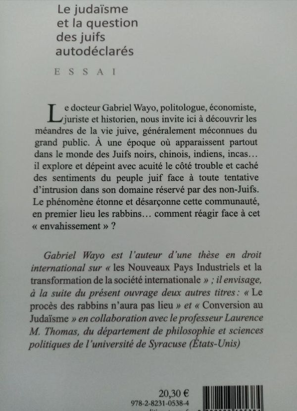 Quatrième de couverture de « LE JUDAISME ET LA QUESTION DES JUIFS AUTODECLARES »