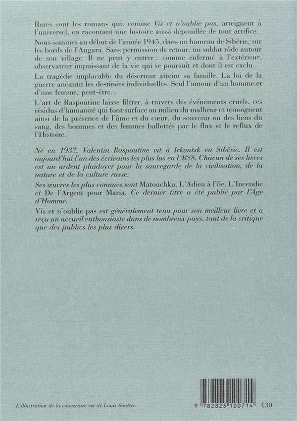 Quatrième de couverture de « VIS ET N'OUBLIE PAS »