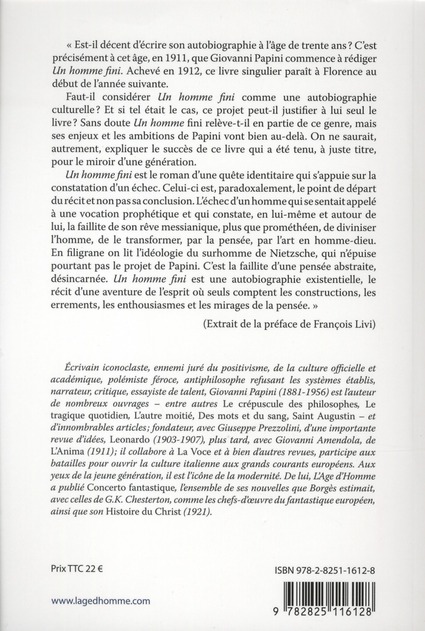 Quatrième de couverture de « UN HOMME FINI »