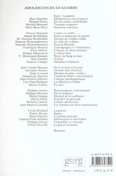Quatrième de couverture de « ADOLESCENCE EN GUERRE REVUE ADO 38 »
