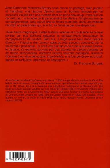 Quatrième de couverture de « BORDERLINE, A UN COMPAGNON DISPARU »