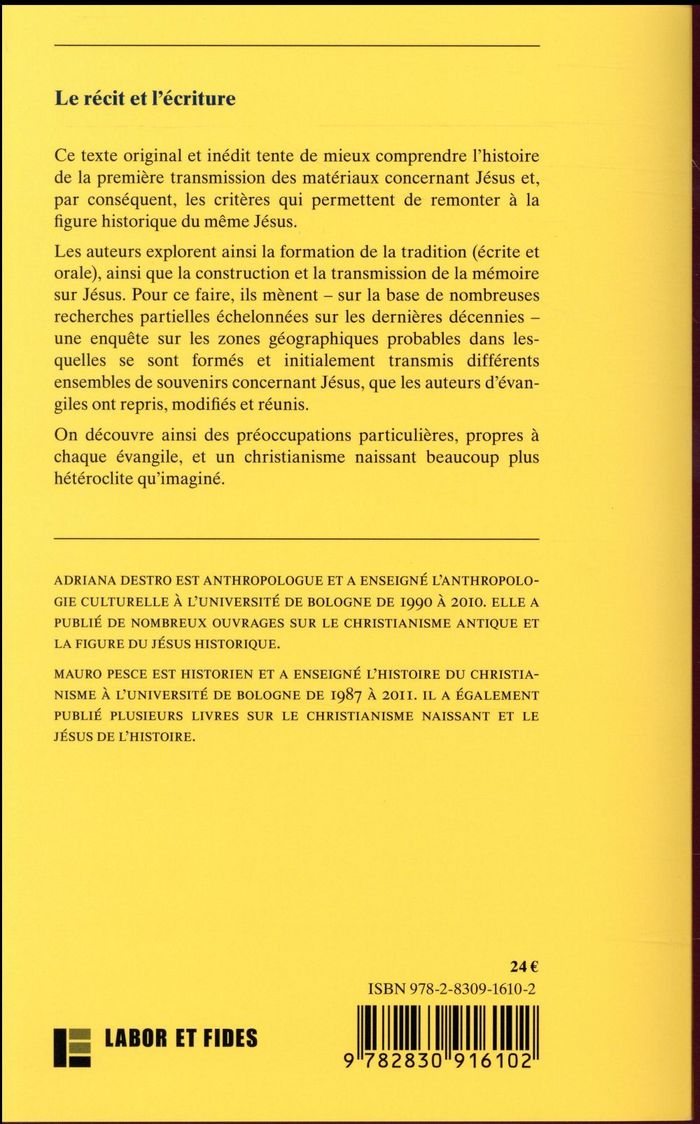 Quatrième de couverture de « LE RECIT ET L'ECRITURE »