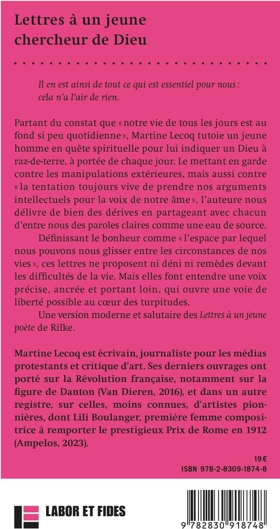 Quatrième de couverture de « Lettres à un jeune chercheur de Dieu »