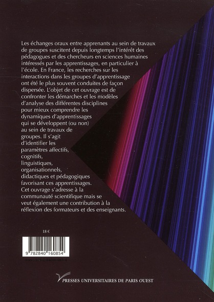 Quatrième de couverture de « INTERACTIONS DANS LE GROUPE ET APPRENTISSAGES »