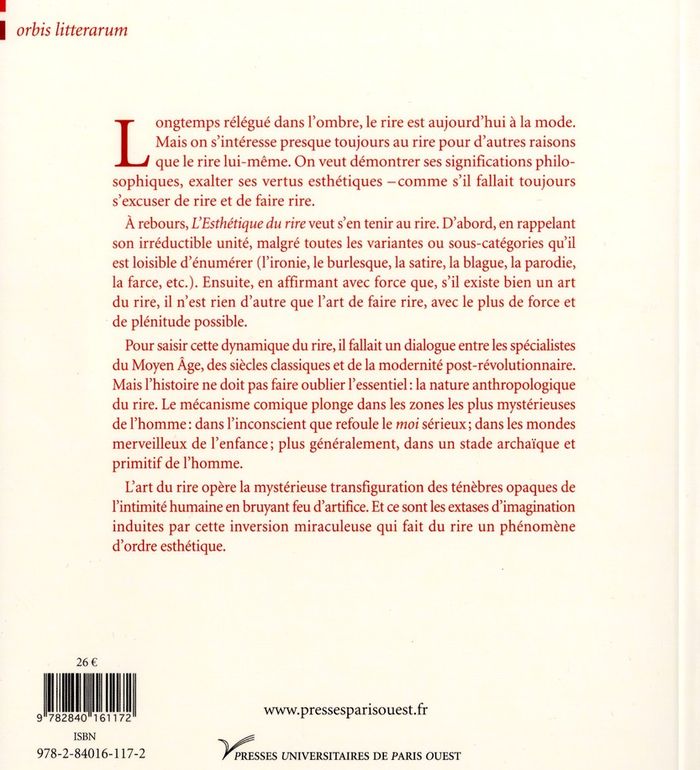 Quatrième de couverture de « ESTHETIQUE DU RIRE »