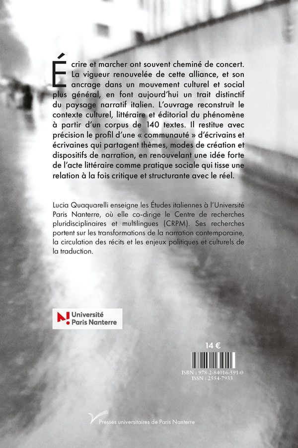 Quatrième de couverture de « Narrations mobiles : écrire l'Italie, à pied »
