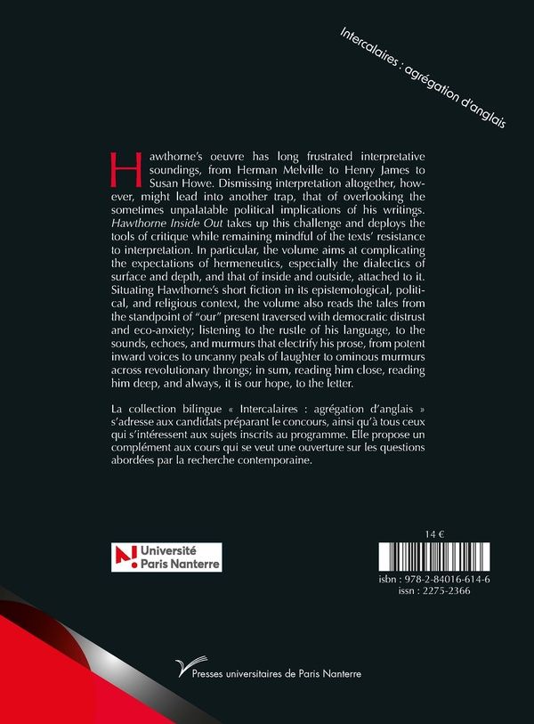 Quatrième de couverture de « Hawthorne Inside Out »