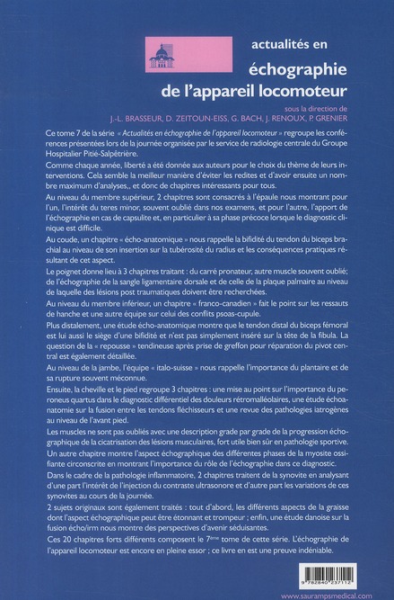 Quatrième de couverture de « ECHOGRAPHIE DE L APPAREIL LOCOMOTEUR T7 »