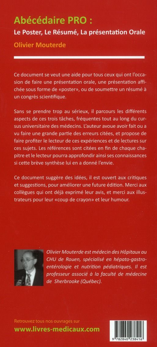 Quatrième de couverture de « ABECEDAIRE : PRO-LE POSTEUR, RESUME, PRESENTATION ORALE »