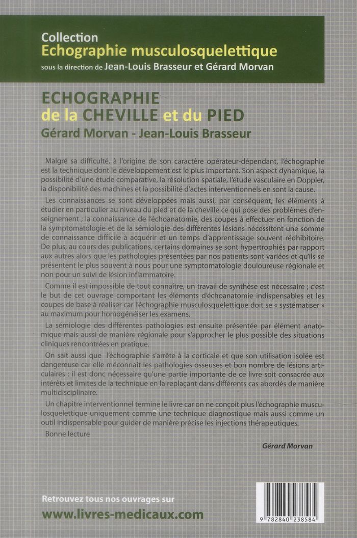 Quatrième de couverture de « ECHOGRAPHIE DE LA CHEVILLE ET DU PIED »