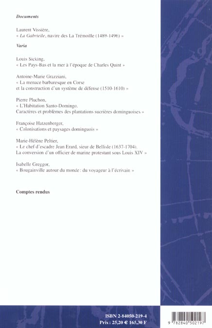 Quatrième de couverture de « REVUE D'HISTOIRE MARITIME 2 ET 3 »
