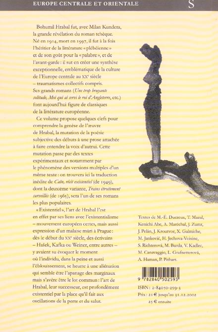 Quatrième de couverture de « BOHUMIL HRABAL »