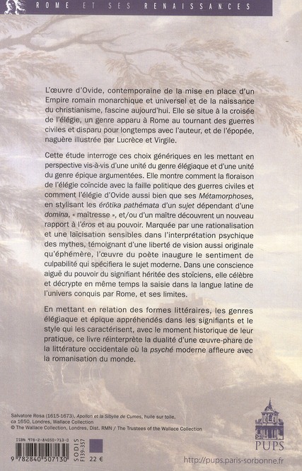 Quatrième de couverture de « POETIQUE D'OVIDE DES L'ELEGIES A L'EPOPEE DES METAMORPHOSES »