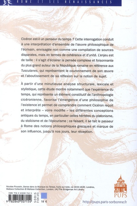 Quatrième de couverture de « TEMPS ET ETERNITE DANS L'OEUVRE PHILOSOPHIQUE DE CICERON »