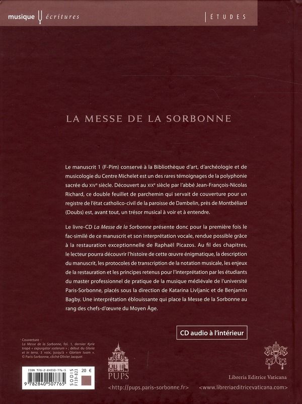 Quatrième de couverture de « MESSE DE LA SORBONNE »