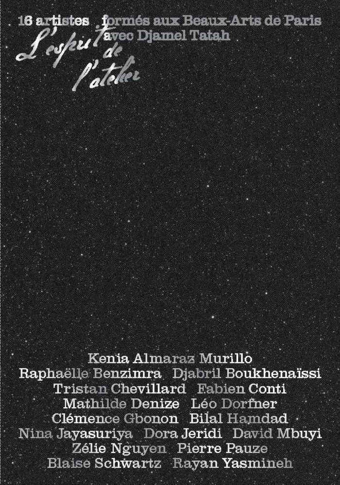 Couverture du livre « L'esprit de l'atelier : 16 artistes formés aux Beaux-Arts de Paris avec Djamel Tatah » de Djamel Tatah, librairie Les Contes Infusés à Corte