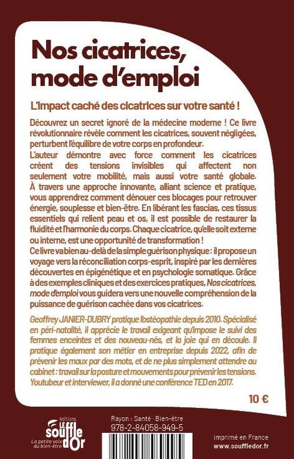 Quatrième de couverture de « Nos cicatrices, mode d'emploi : pour prendre soin de nos fascias »
