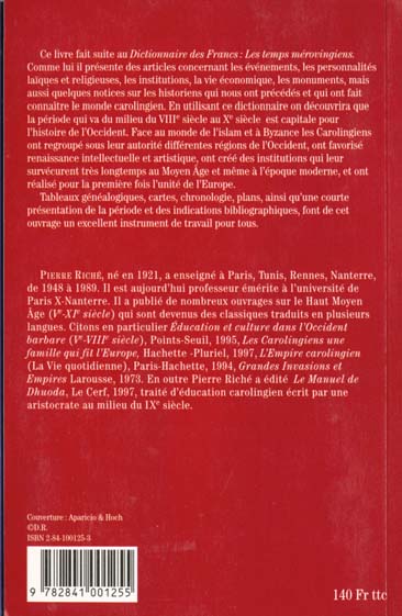 Quatrième de couverture de « DICTIONNAIRE DES FRANCS - TOME 2 LES CAROLINGIENS - VOL02 »