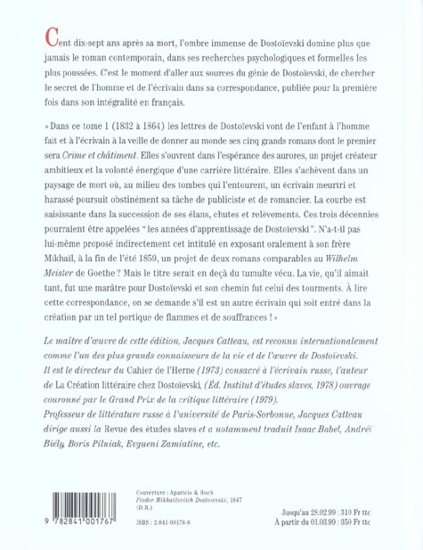 Quatrième de couverture de « CORRESPONDANCE - TOME 1 - VOL01 »