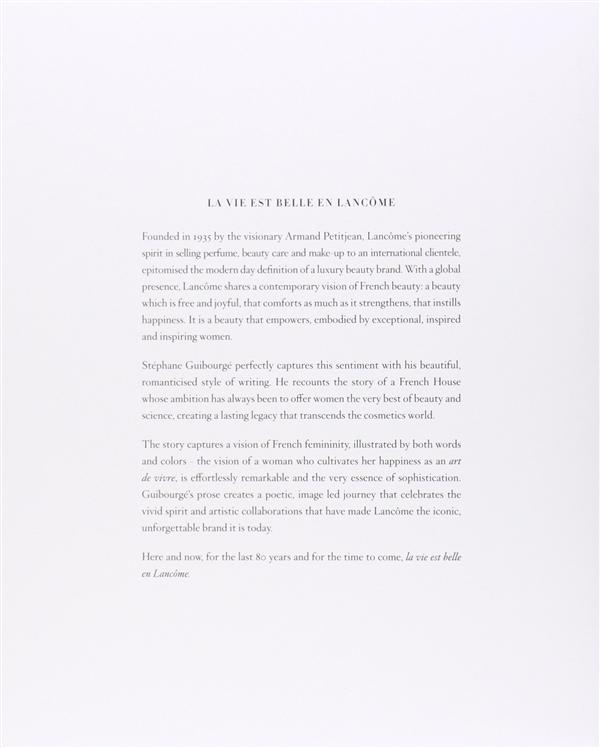 Quatrième de couverture de « LA VIE EST BELLE - LANCOME 1935-2015 : 80 YEARS OF FRENCH BEAUTY »