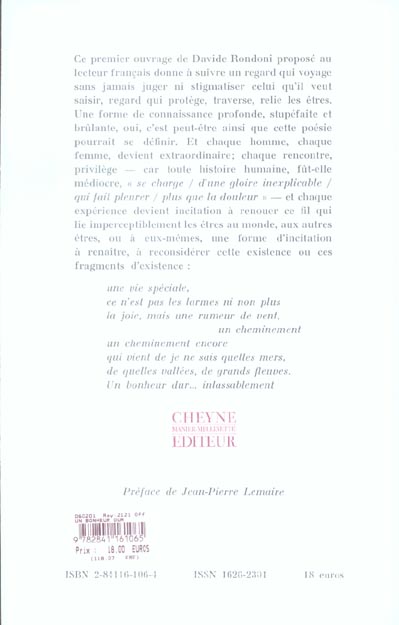 Quatrième de couverture de « UN BONHEUR DUR-FR/IT. »