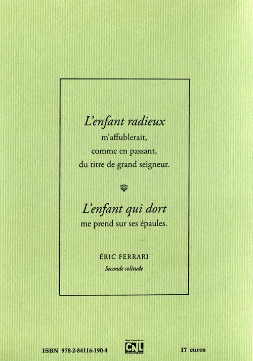 Quatrième de couverture de « SECONDE SOLITUDE »