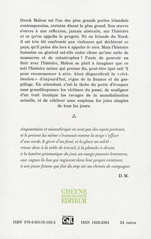 Quatrième de couverture de « LA MER HIVERNALE ET AUTRES POEMES »