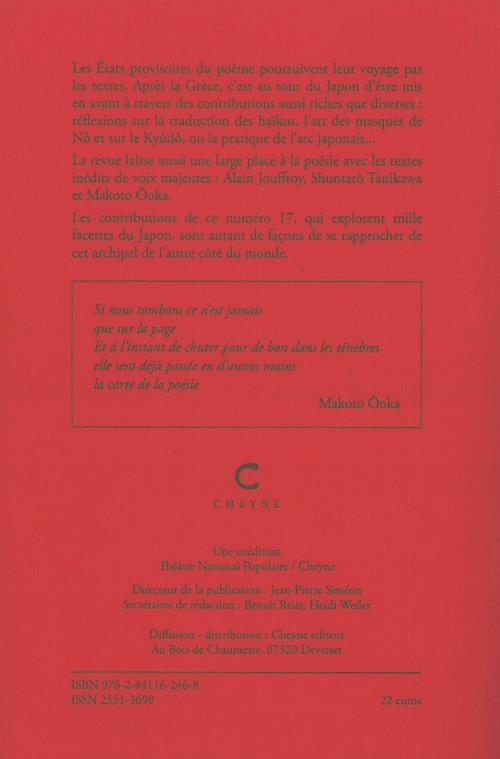 Quatrième de couverture de « ETATS PROVISOIRES DU POEME 17 »