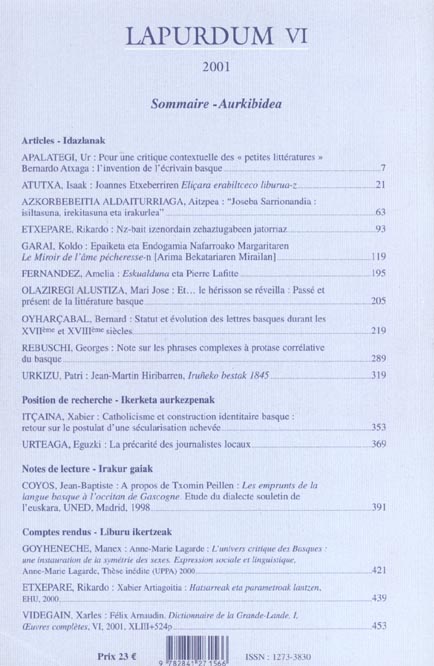 Quatrième de couverture de « LAPURDUM VI »