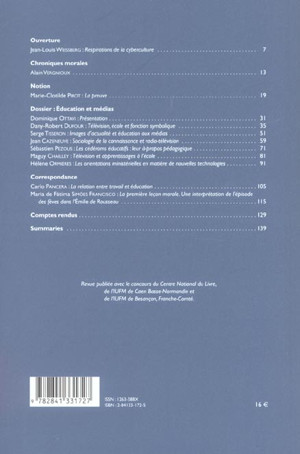 Quatrième de couverture de « N 22 : EDUCATION ET MEDIAS »