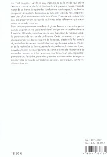 Quatrième de couverture de « N 9 : ERRANCES, ENTRE ALIENATION ET RESISTANCE »