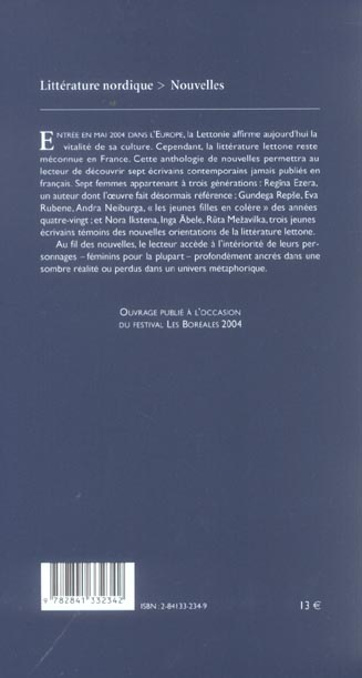 Quatrième de couverture de « CETTE PEAU COULEUR D'AMBRE. RECUEIL DE NOUVELLES LETTONES CONTEMPORAINES »
