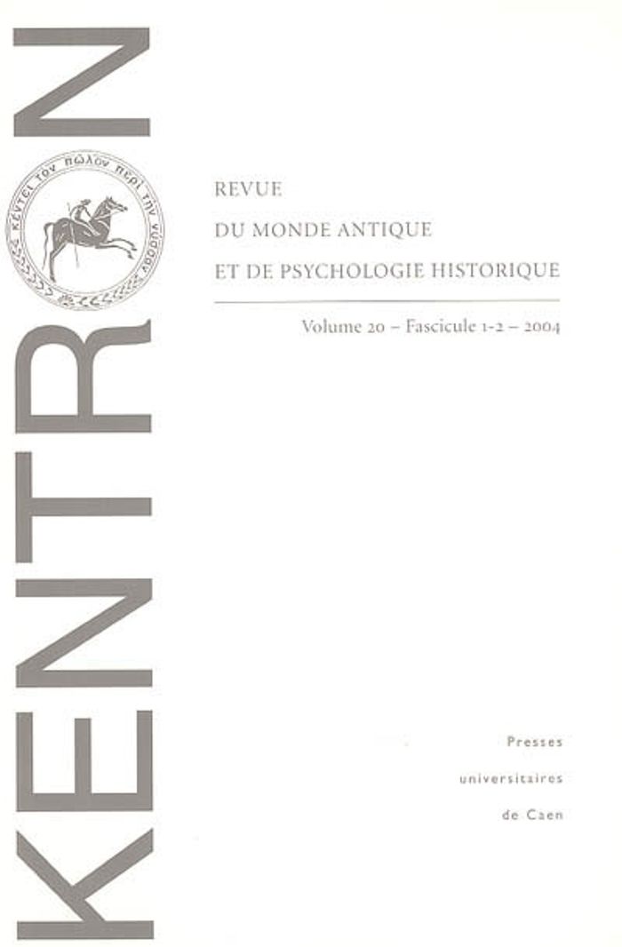 Couverture du livre « KENTRON 20, 1-2, 2004 » de Xxx, librairie Les Contes Infusés à Corte