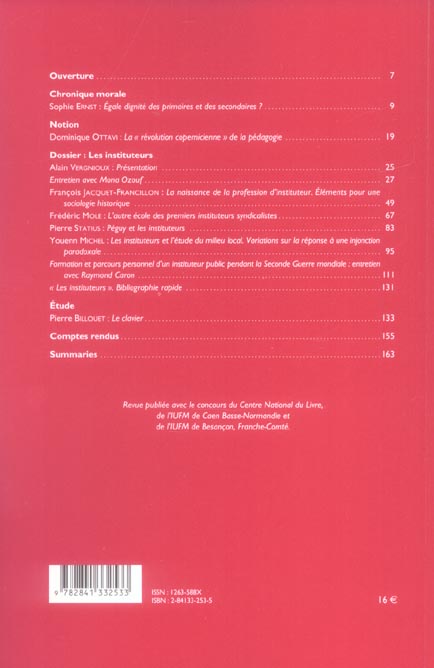 Quatrième de couverture de « N 28 : LES INSTITUTEURS »