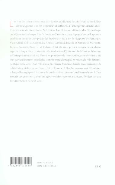 Quatrième de couverture de « TRANSALPINA, N 8 . LETTRES ITALIENNES EN FRANCE (II). RECEPTION CRIT IQUE, INFLUENCES, LECTURES »