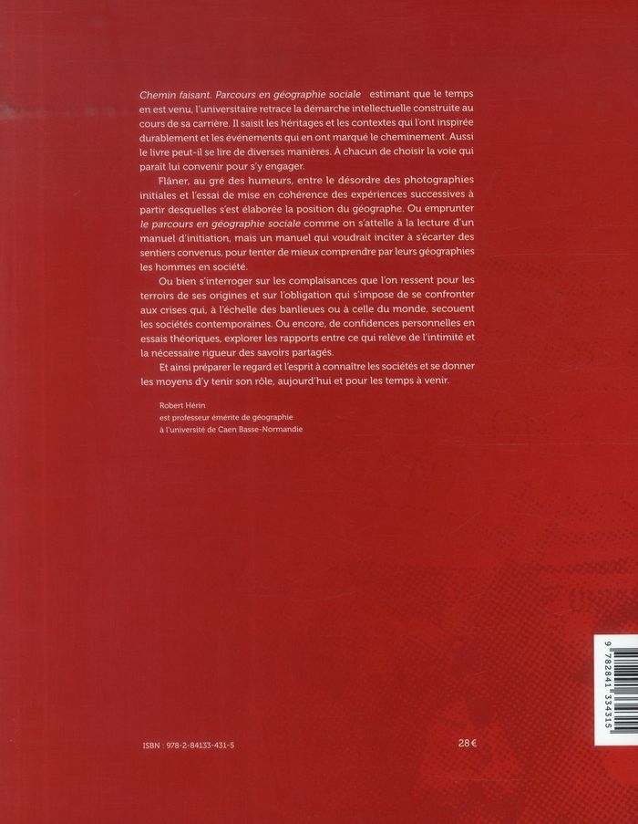 Quatrième de couverture de « CHEMIN FAISANT - PARCOURS EN GEOGRAPHIE SOCIALE »