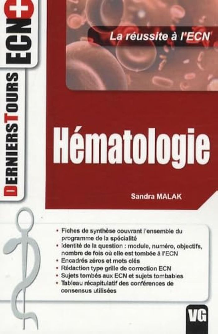 Couverture du livre « DERNIERS TOURS ECN+ HEMATOLOGIE » de Malak S., librairie Les Contes Infusés à Corte