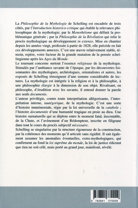 Quatrième de couverture de « PHILOSOPHIE DE LA MYTHOLOGIE »