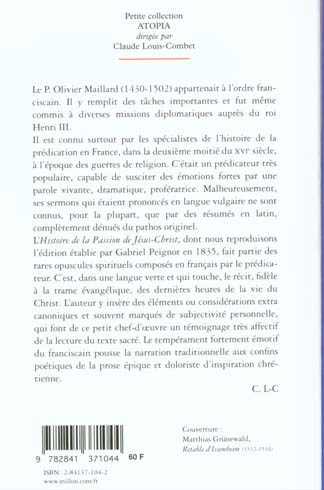 Quatrième de couverture de « HISTOIRE DE LA PASSION DE JESUS-CHRIST »