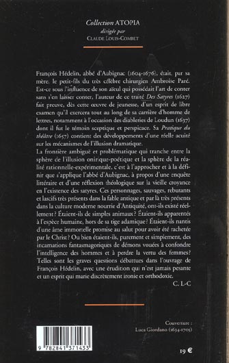 Quatrième de couverture de « Des satyres brutes, monstres et démons : 1627 »